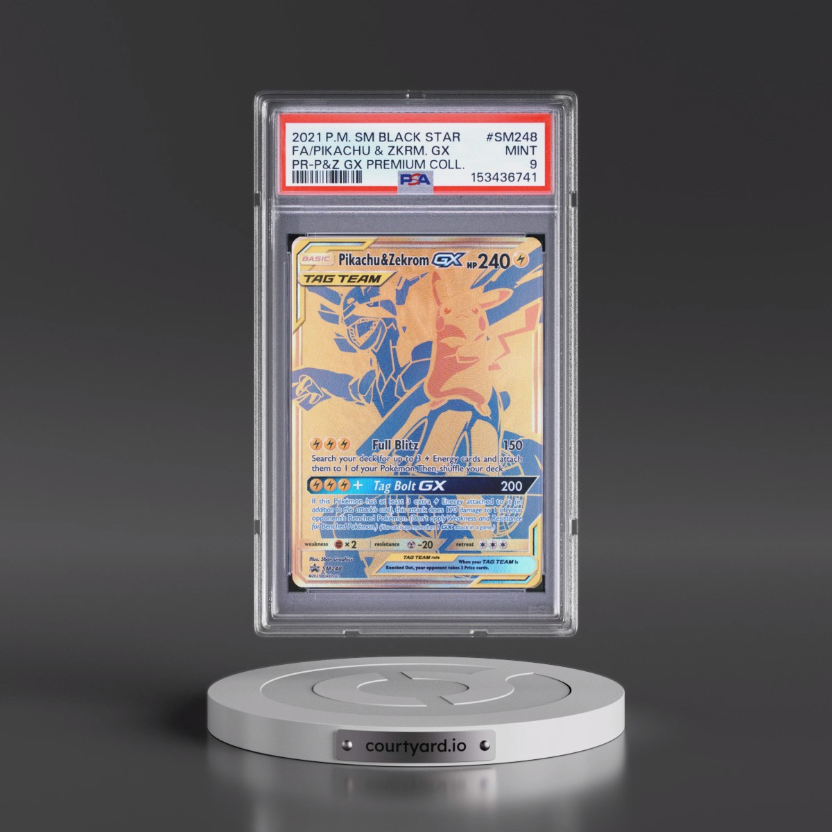 2021 Pokémon SM Black Star Promo #SM248 Pikachu & Zekrom GX - Holo Full Art Pikachu & Zekrom GX Premium Collection (PSA 9 MINT)