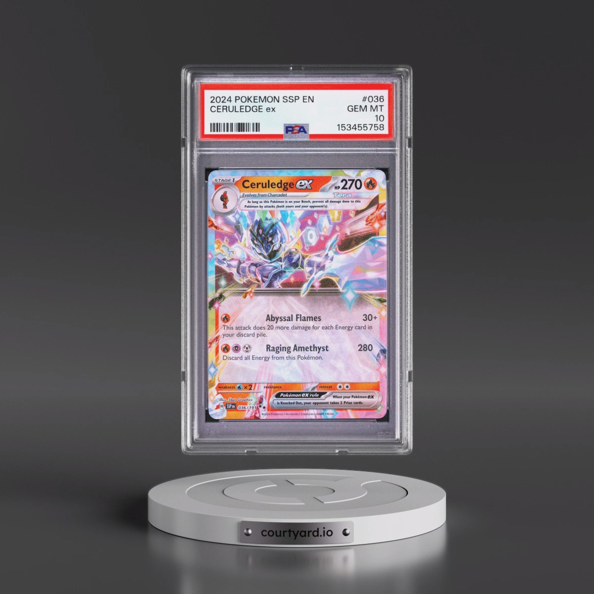2024 Pokémon Ssp EN-Surging Sparks #036 Ceruledge EX - Holo (PSA 10 GEM MINT)