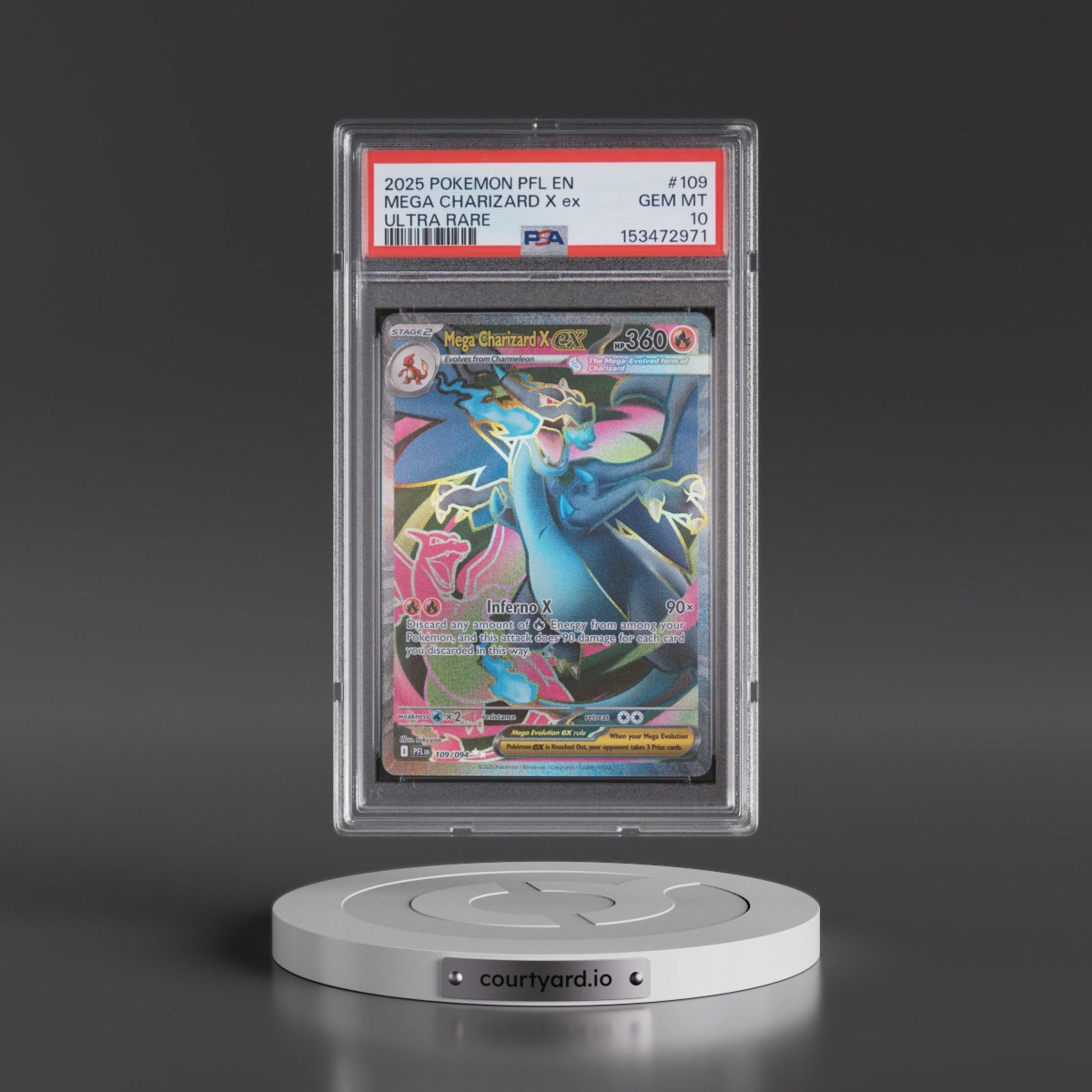 2025 Pokémon Pfl EN-Phantasmal Flames #109 Mega Charizard X EX - Holo Ultra Rare (PSA 10 GEM MINT)