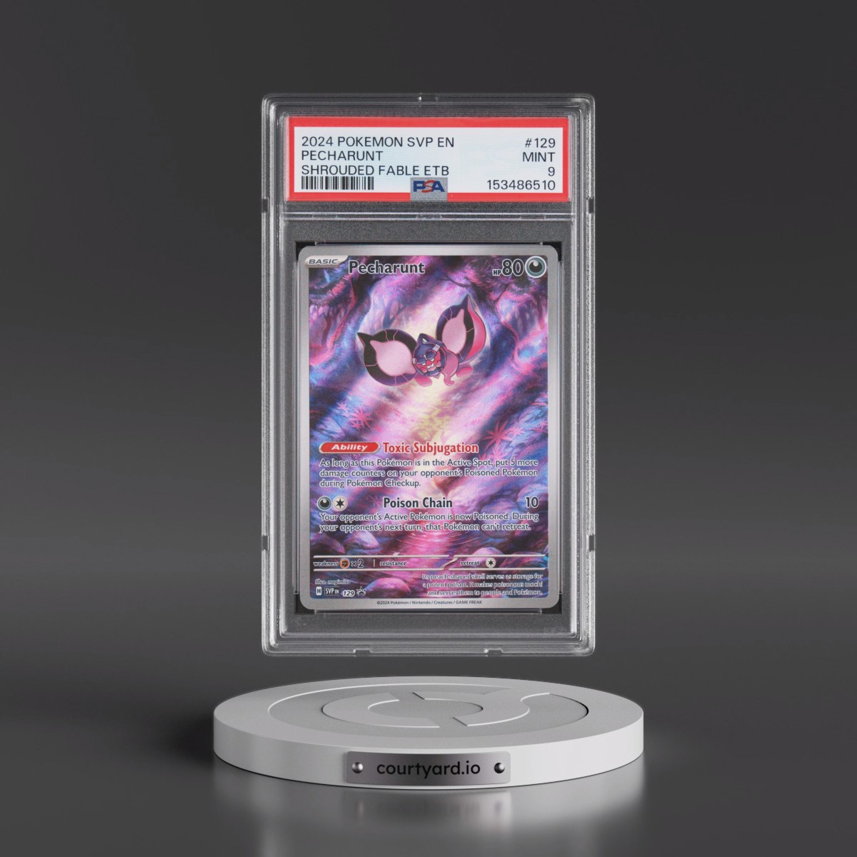 2024 Pokémon Svp EN-SV Black Star Promo #129 Pecharunt - Shrouded Fable Elite Trainer Box (PSA 9 MINT)