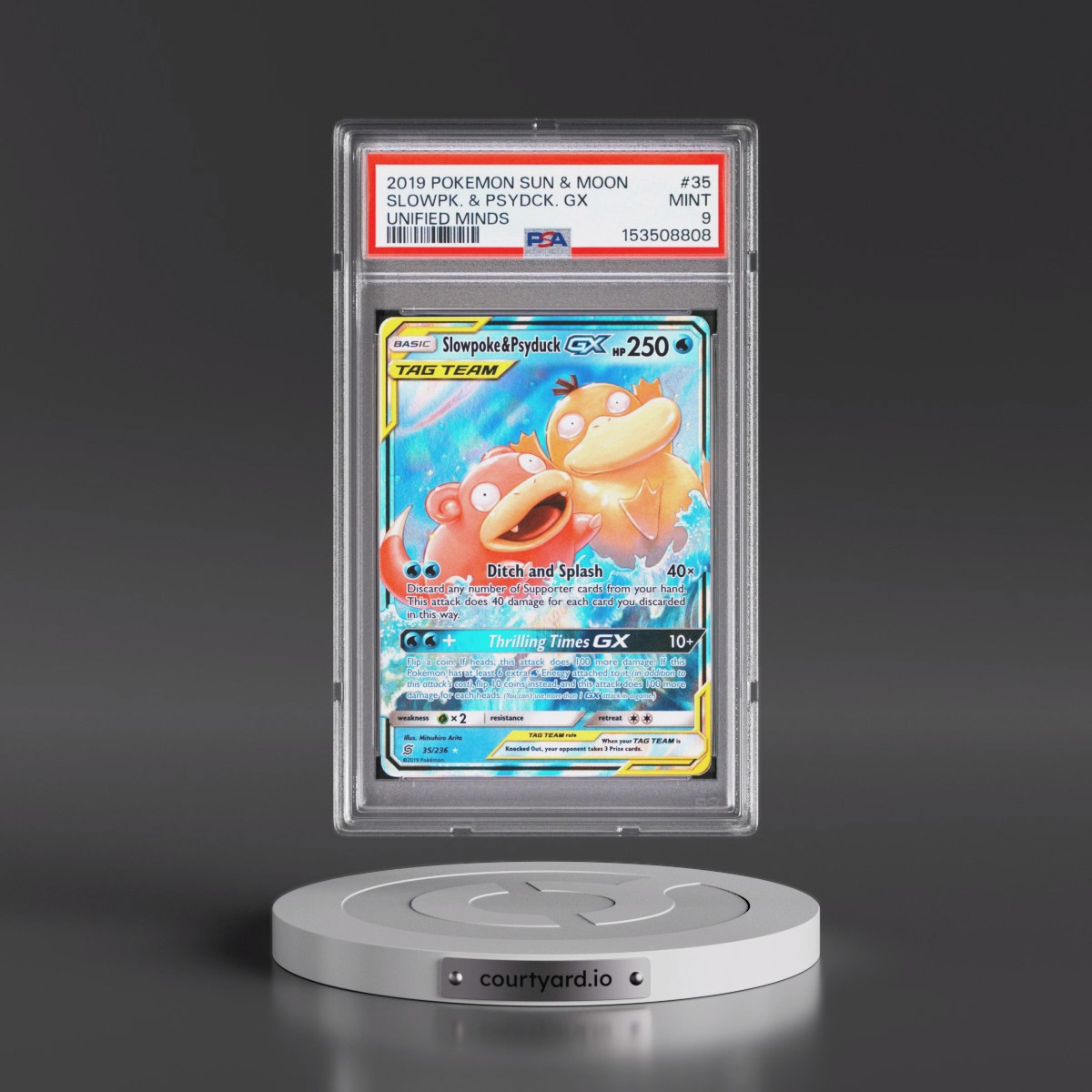2019 Pokémon Sun & Moon Unified Minds #35 Slowpoke & Psyduck GX - Holo (PSA 9 MINT)