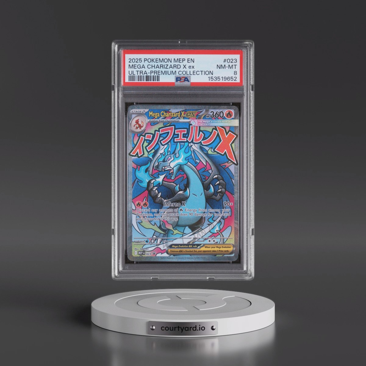 2025 Pokémon Mep EN-Me Black Star Promo #023 Mega Charizard X EX - Holo Mega Charizard X EX Ultra-Premium Collection (PSA 8 NM-MT)
