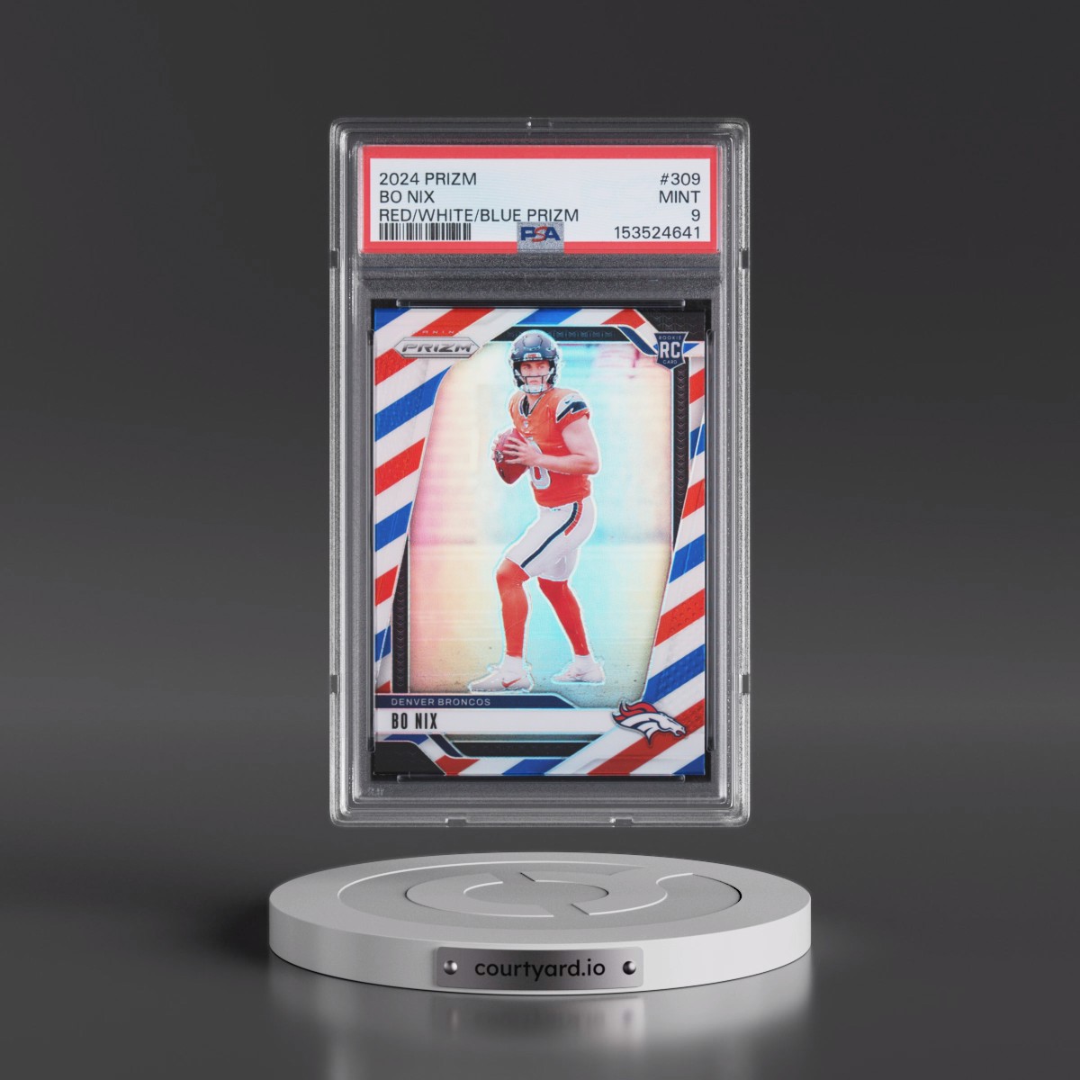 2024 Panini Prizm #309 Bo Nix - Red/White/Blue Prizm (PSA 9 MINT)