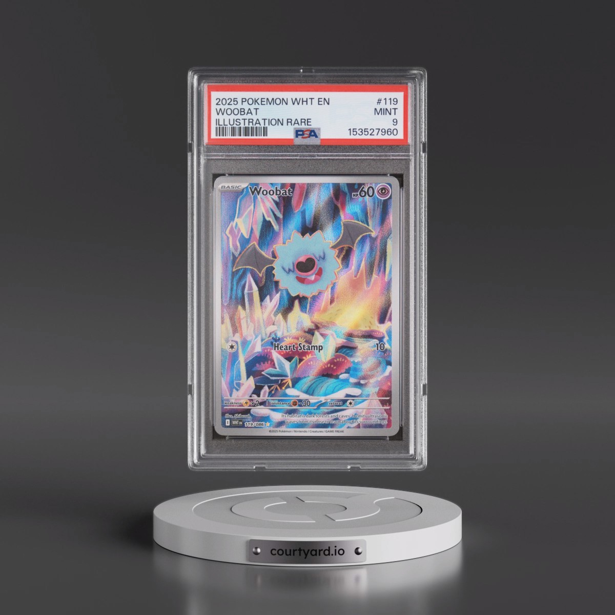 2025 Pokémon Wht EN-White Flare #119 Woobat - Illustration Rare (PSA 9 MINT)