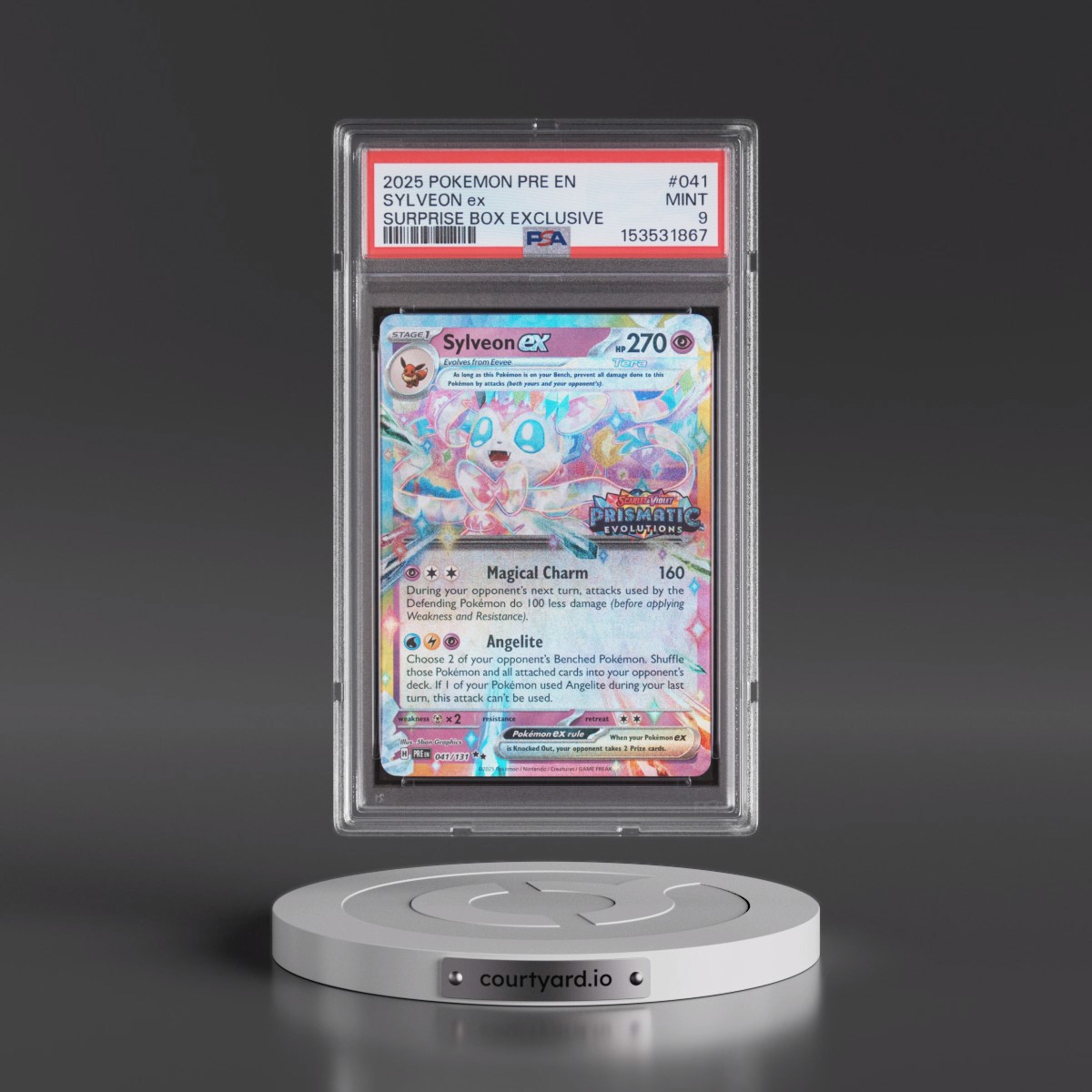 2025 Pokémon Pre EN-Prismatic Evolutions #041 Sylveon EX - Holo Surprise Box Exclusive (PSA 9 MINT)