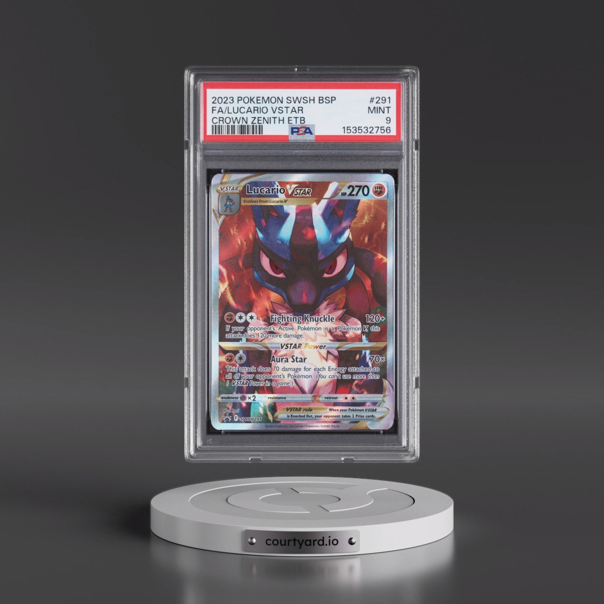 2023 Pokémon Swsh Black Star Promo #291 Lucario Vstar - Full Art Crown Zenith Elite Trainer Box (PSA 9 MINT)
