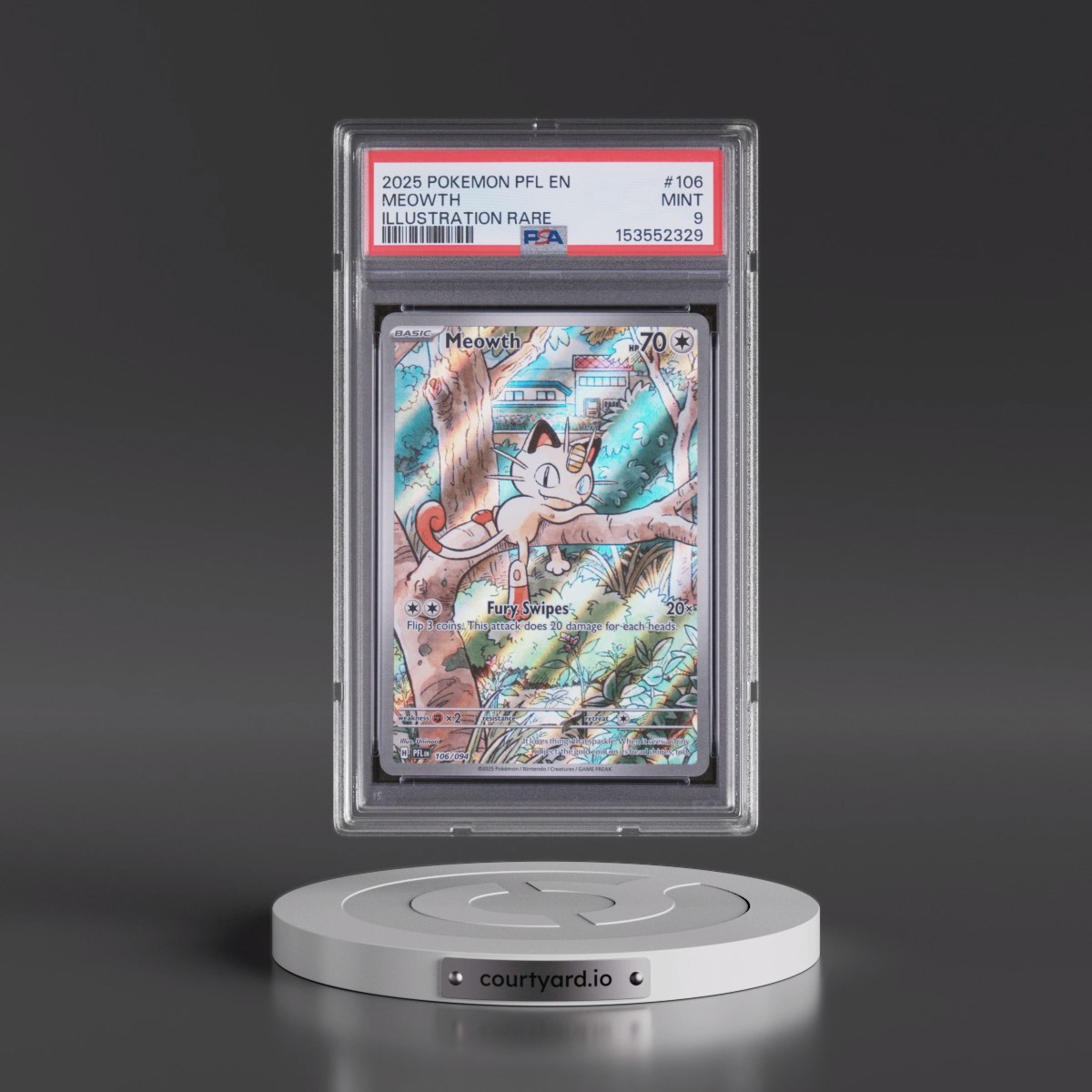 2025 Pokémon Pfl EN-Phantasmal Flames #106 Meowth - Illustration Rare (PSA 9 MINT)