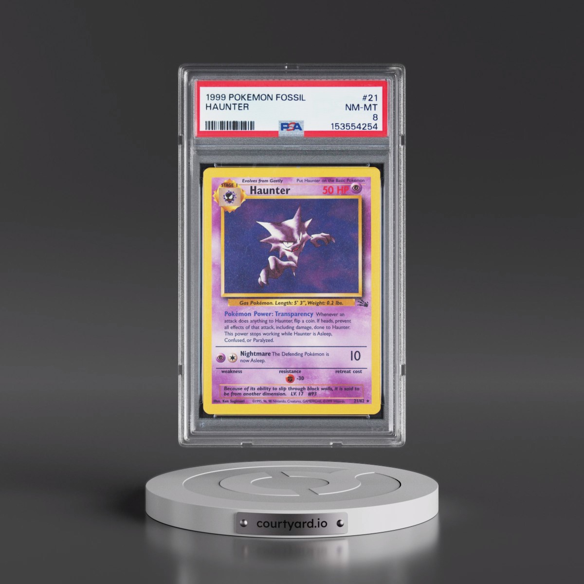 1999 Pokémon Fossil #21 Haunter (PSA 8 NM-MT)