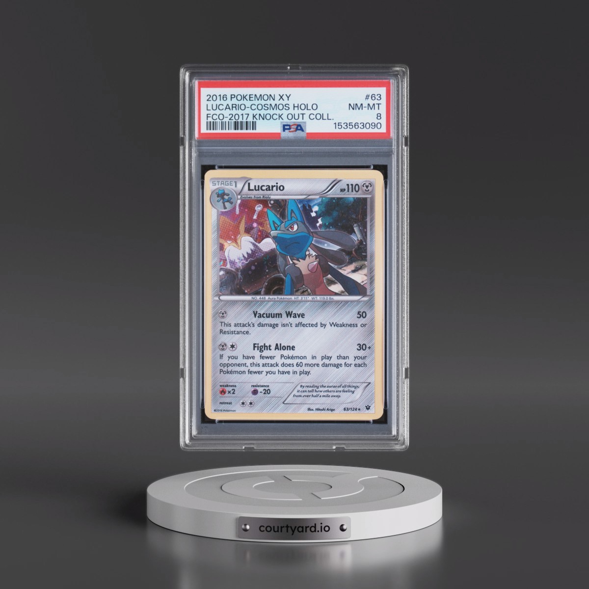 2016 Pokémon XY Fates Collide #63 Lucario - Holo Cosmos-2017 Knock Out Collection (PSA 8 NM-MT)