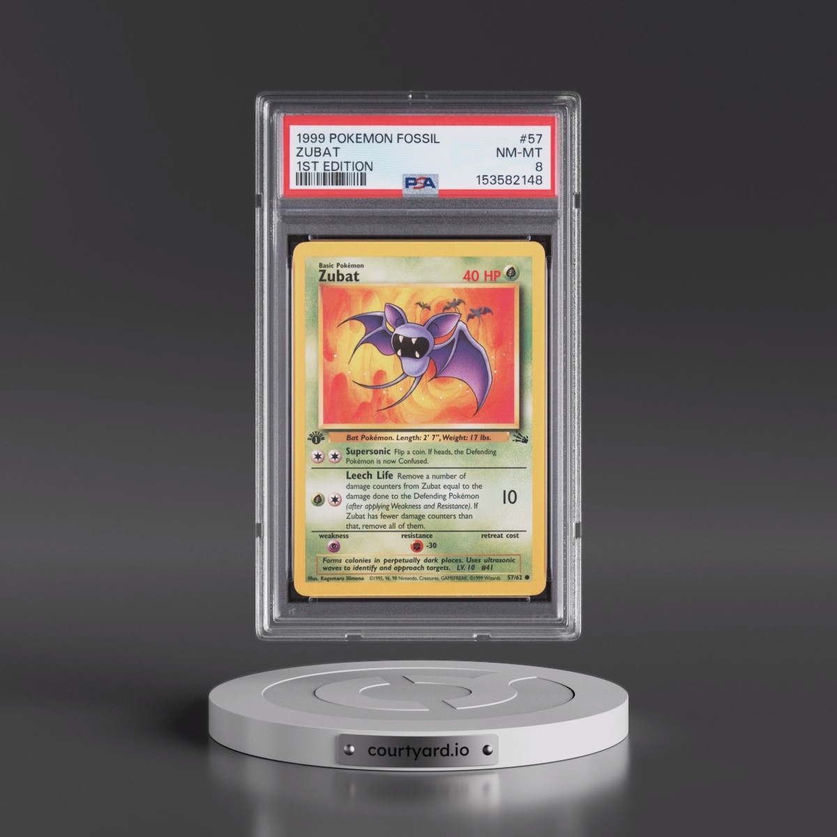 1999 Pokémon Fossil #57 Zubat - 1st Edition (PSA 8 NM-MT)