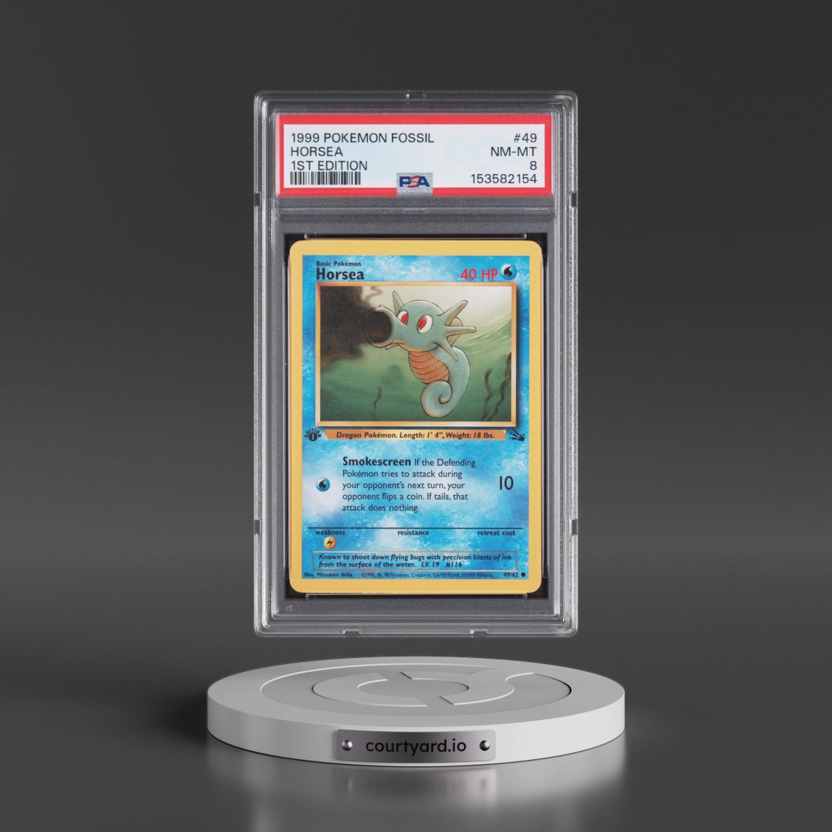 1999 Pokémon Fossil #49 Horsea - 1st Edition (PSA 8 NM-MT)