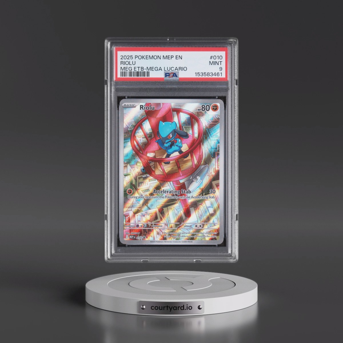 2025 Pokémon Mep EN-Me Black Star Promo #010 Riolu - Mega Evolution Elite Trainer Box-Mega Lucario (PSA 9 MINT)