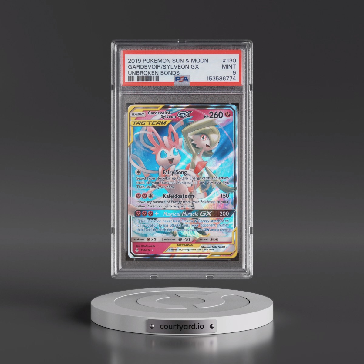 2019 Pokémon Sun & Moon Unbroken Bonds #130 Gardevoir & Sylveon GX - Holo (PSA 9 MINT)