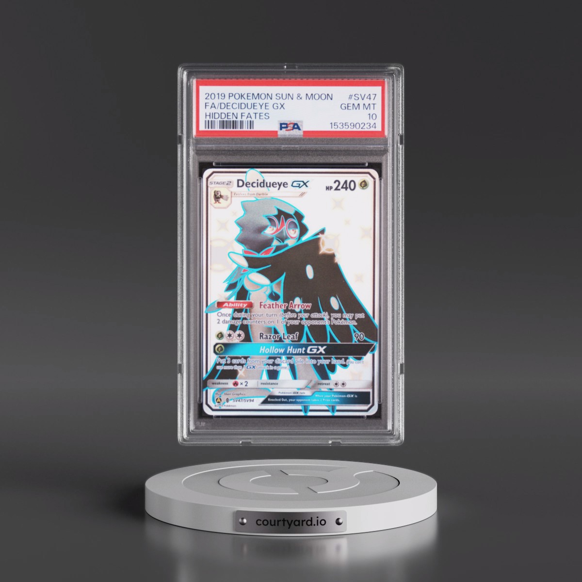 2019 Pokémon Sun & Moon Hidden Fates #SV47 Decidueye GX - Holo Full Art (PSA 10 GEM MINT)