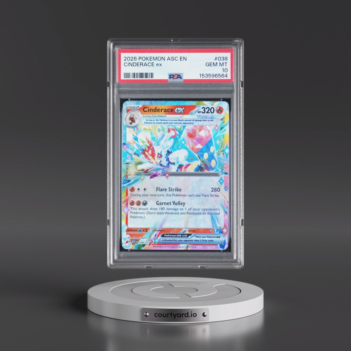 2026 Pokémon Asc EN-Ascended Heroes #038 Cinderace EX - Holo (PSA 10 GEM MINT)