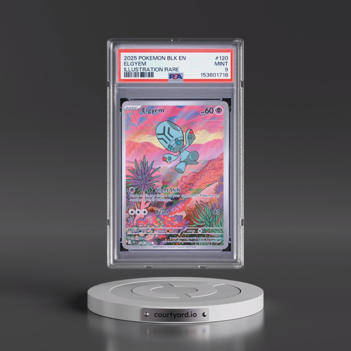 2025 Pokémon Blk EN-Black Bolt #120 Elgyem - Illustration Rare (PSA 9 MINT)
