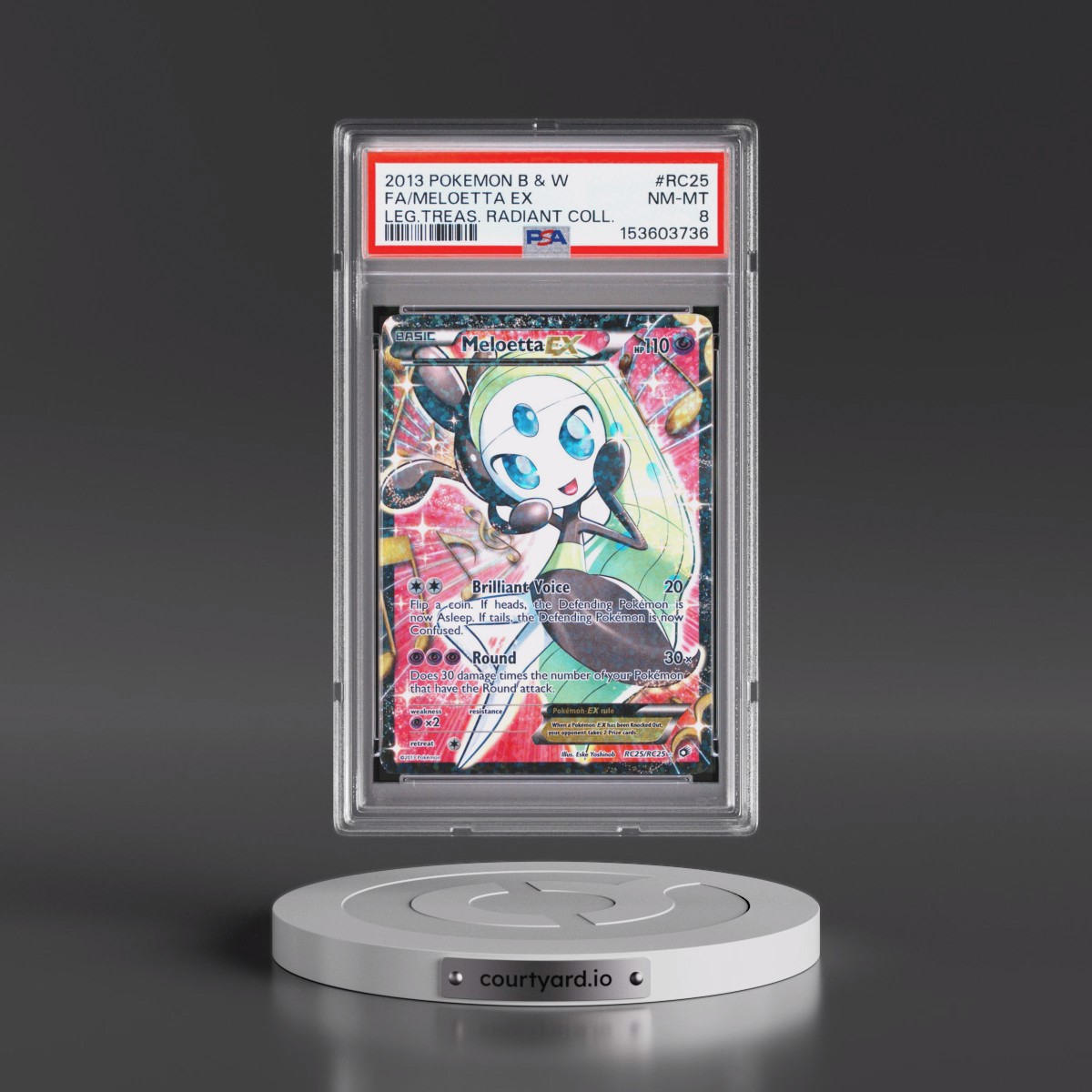 2013 Pokémon Black & White Legendary Treasures Radiant Collection #RC25 Meloetta EX - Holo Full Art (PSA 8 NM-MT)