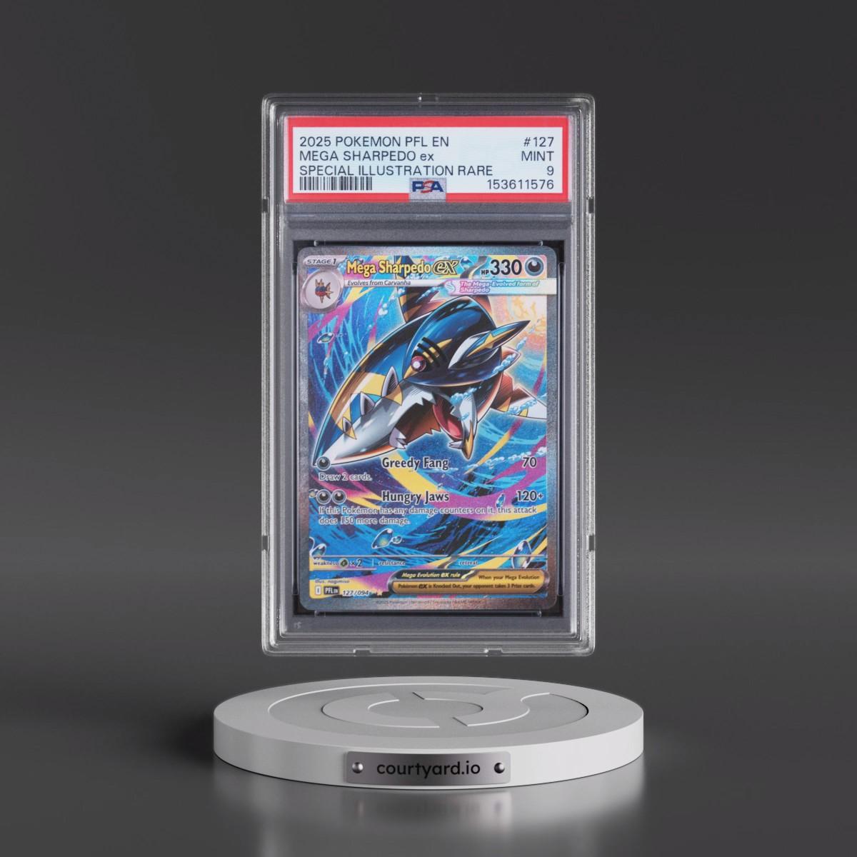 2025 Pokémon Pfl EN-Phantasmal Flames #127 Mega Sharpedo EX - Holo Special Illustration Rare (PSA 9 MINT)