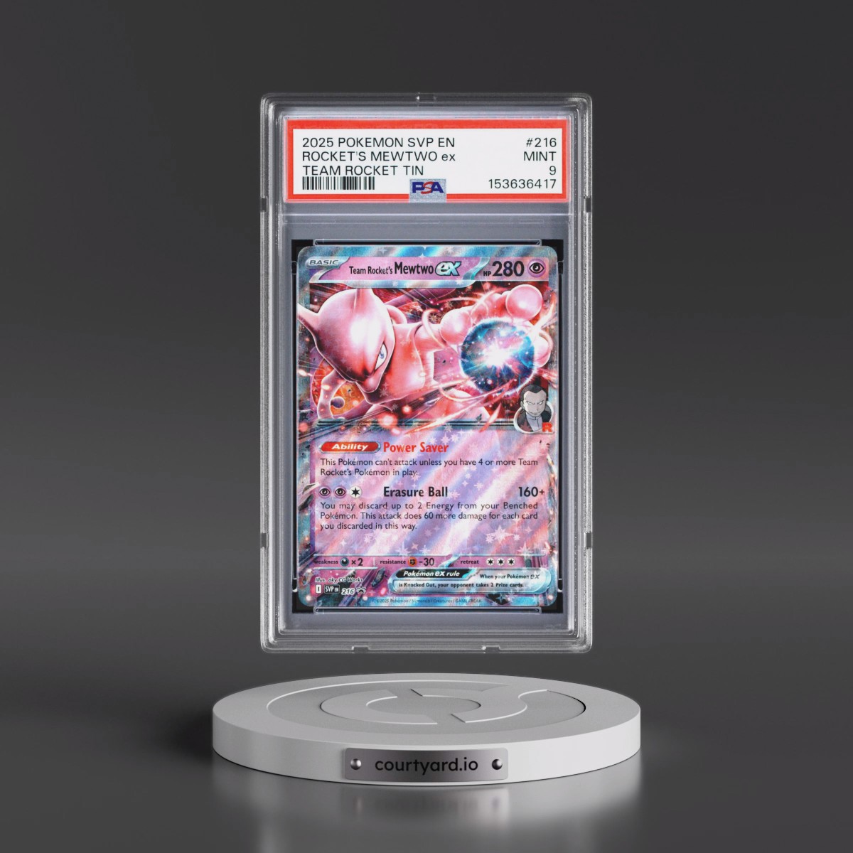 2025 Pokémon Svp EN-SV Black Star Promo #216 Team Rocket's Mewtwo EX - Holo Team Rocket Tin (PSA 9 MINT)