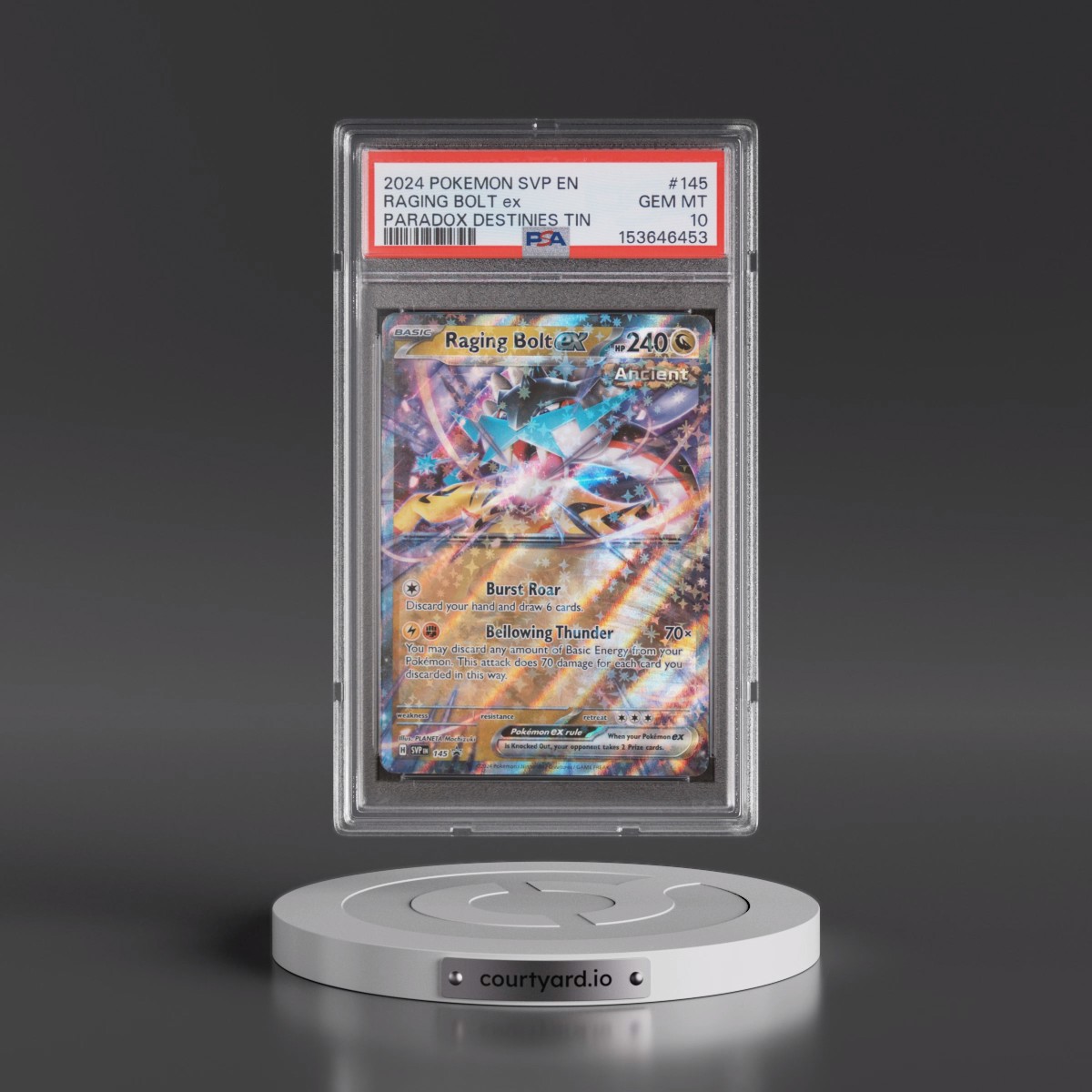 2024 Pokémon Svp EN-SV Black Star Promo #145 Raging Bolt EX - Holo Paradox Destinies Tin (PSA 10 GEM MINT)