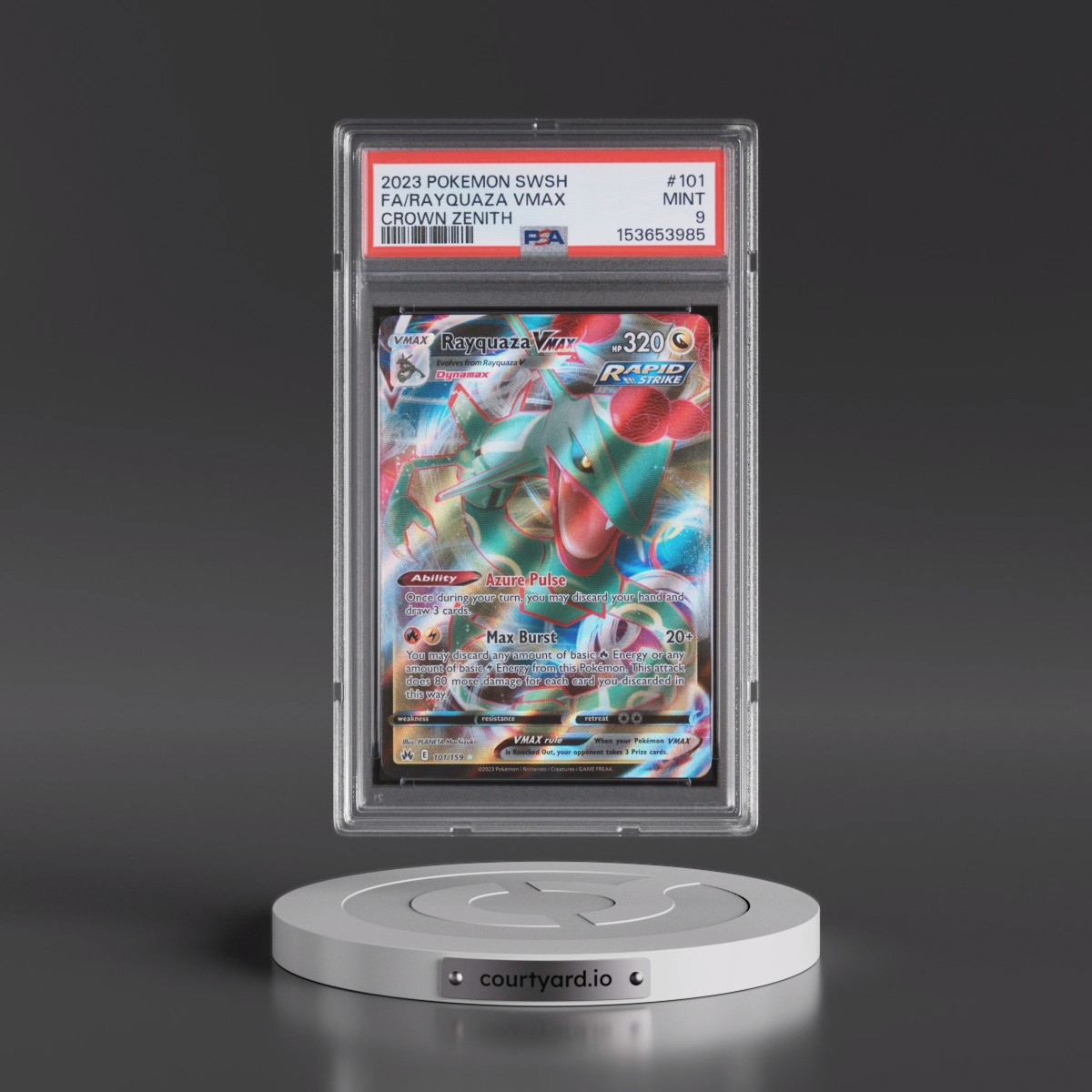2023 Pokémon Sword and Shield Crown Zenith #101 Rayquaza Vmax - Full Art (PSA 9 MINT)