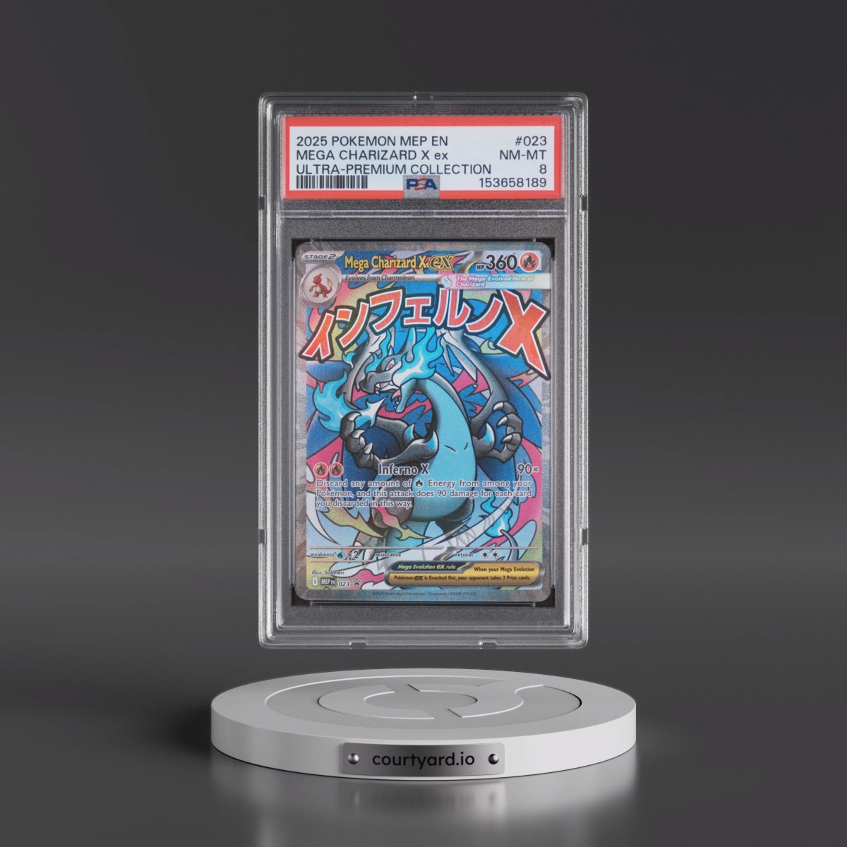 2025 Pokémon Mep EN-Me Black Star Promo #023 Mega Charizard X EX - Holo Mega Charizard X EX Ultra-Premium Collection (PSA 8 NM-MT)