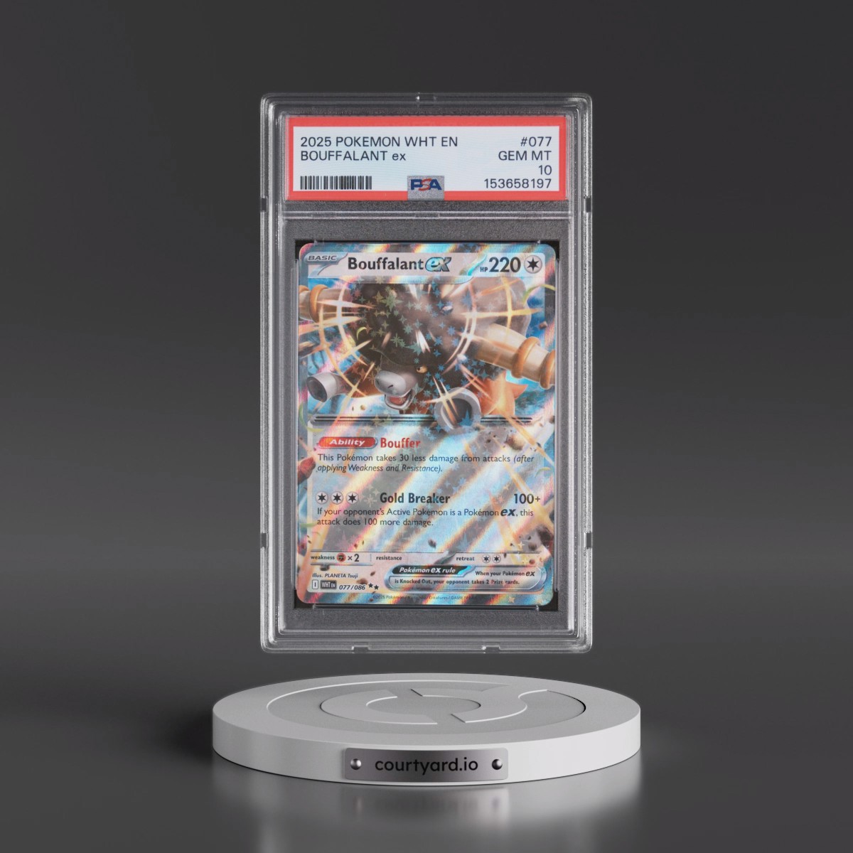 2025 Pokémon Wht EN-White Flare #077 Bouffalant EX - Holo (PSA 10 GEM MINT)