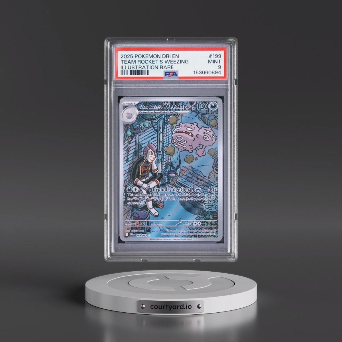 2025 Pokémon Dri EN-Destined Rivals #199 Team Rocket's Weezing - Illustration Rare (PSA 9 MINT)