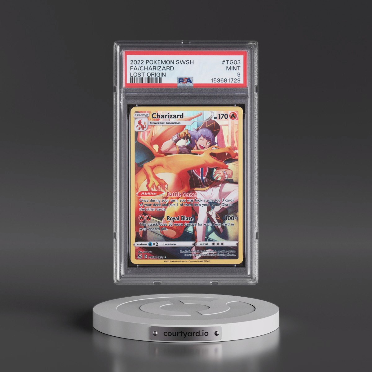2022 Pokémon Sword & Shield Lost Origin #TG03 Charizard - Full Art (PSA 9 MINT)