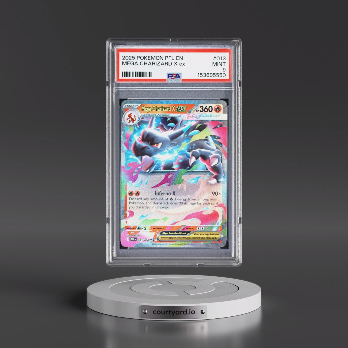 2025 Pokémon Pfl EN-Phantasmal Flames #013 Mega Charizard X EX - Holo (PSA 9 MINT)