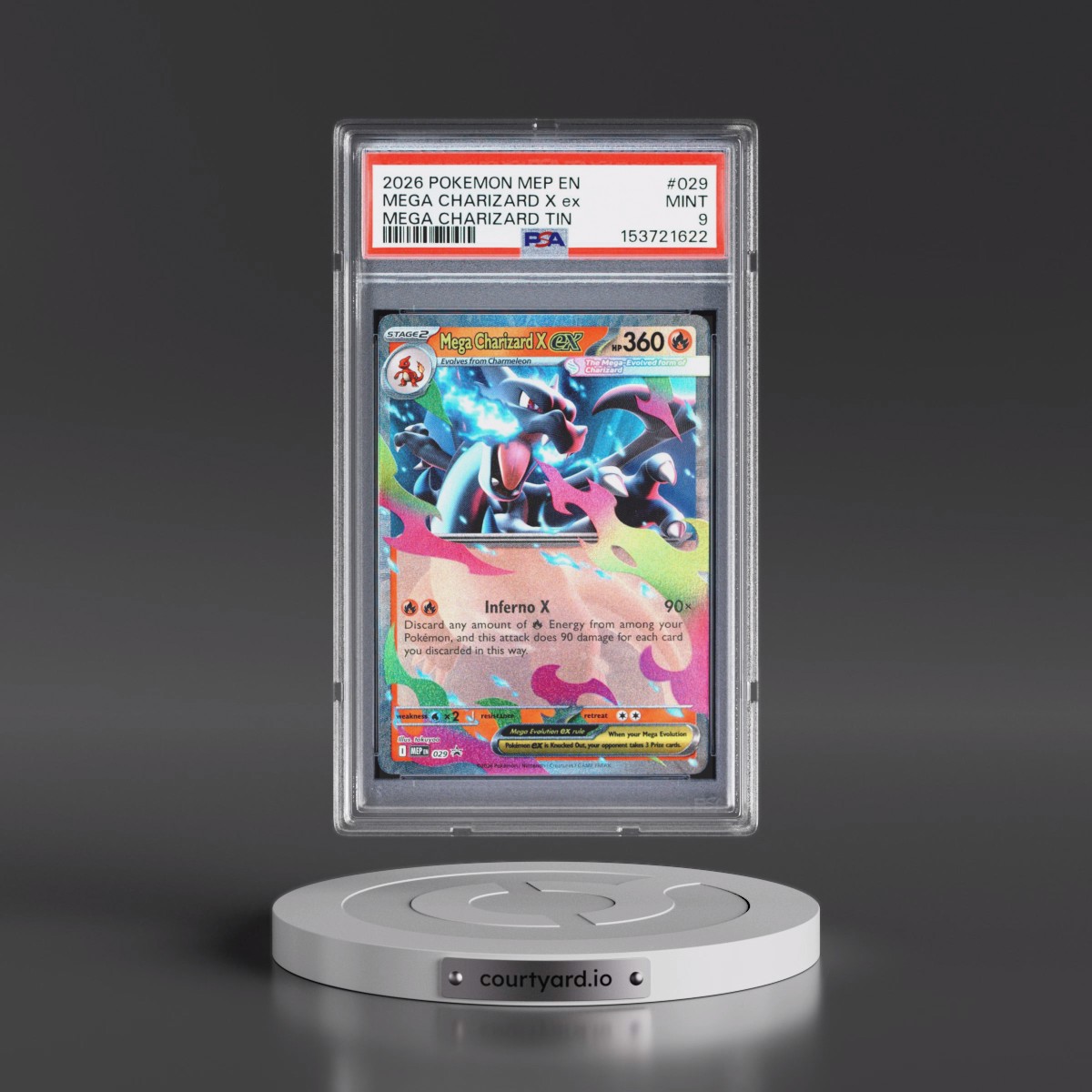 2026 Pokémon Mep EN-Me Black Star Promo #029 Mega Charizard X EX - Holo Mega Charizard Tin (PSA 9 MINT)