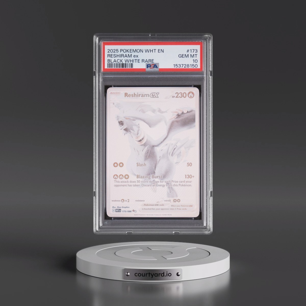 2025 Pokémon Wht EN-White Flare #173 Reshiram EX - Holo Black White Rare (PSA 10 GEM MINT)