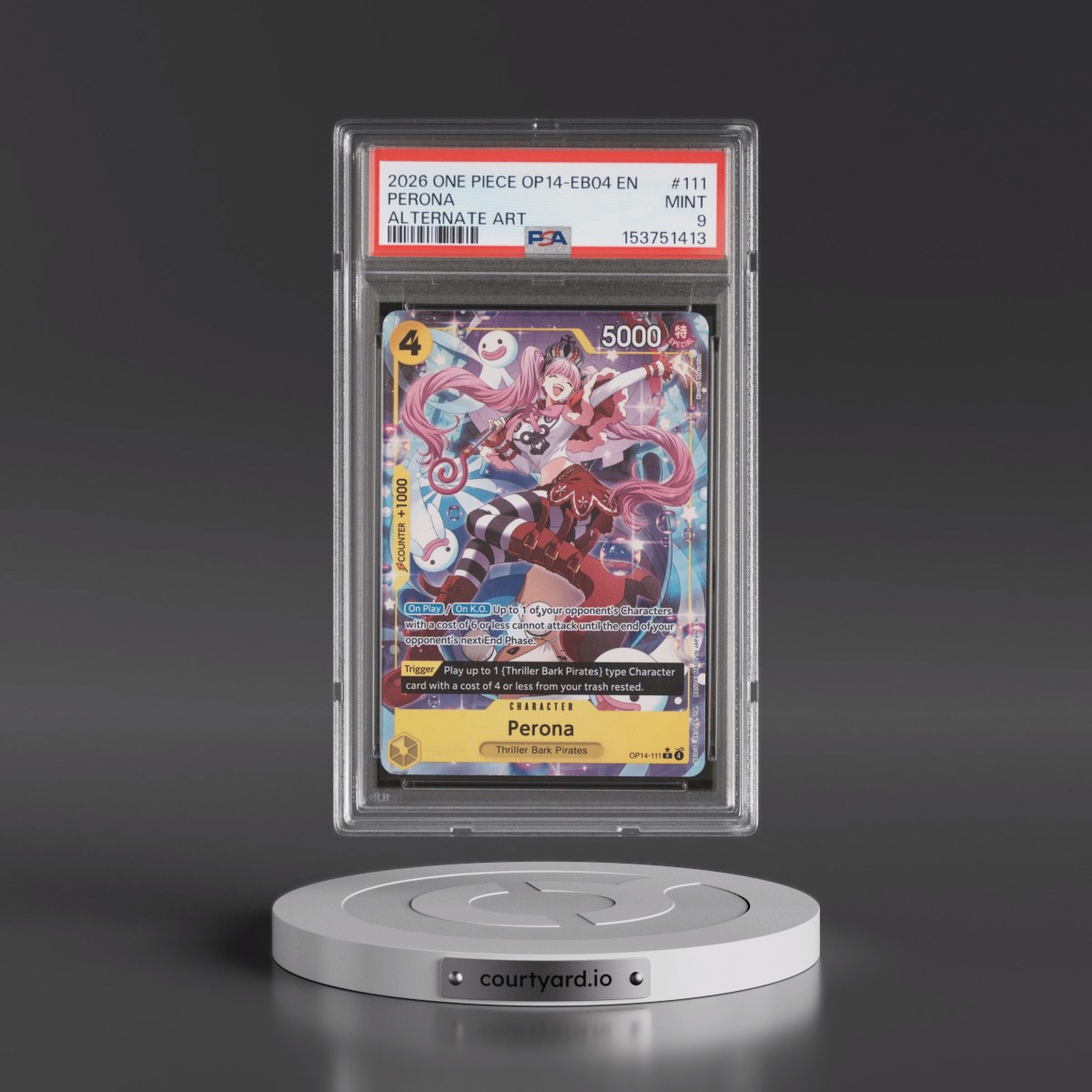 2026 One Piece OP14-EB04-the Azure Sea's Seven #111 Perona - Alternate Art (PSA 9 MINT)