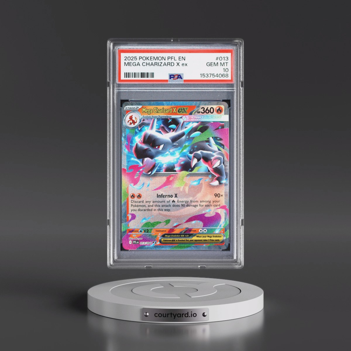 2025 Pokémon Pfl EN-Phantasmal Flames #013 Mega Charizard X EX - Holo (PSA 10 GEM MINT)