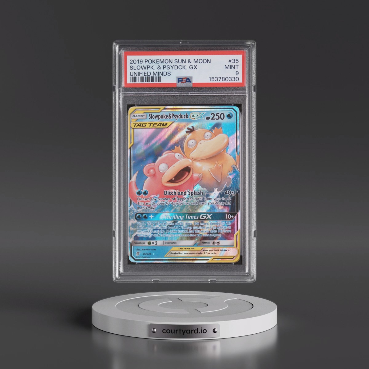2019 Pokémon Sun & Moon Unified Minds #35 Slowpoke & Psyduck GX - Holo (PSA 9 MINT)