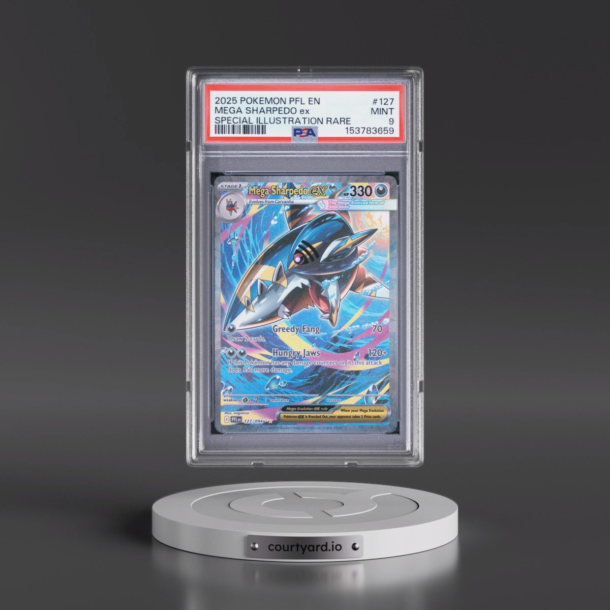 2025 Pokémon Pfl EN-Phantasmal Flames #127 Mega Sharpedo EX - Holo Special Illustration Rare (PSA 9 MINT)