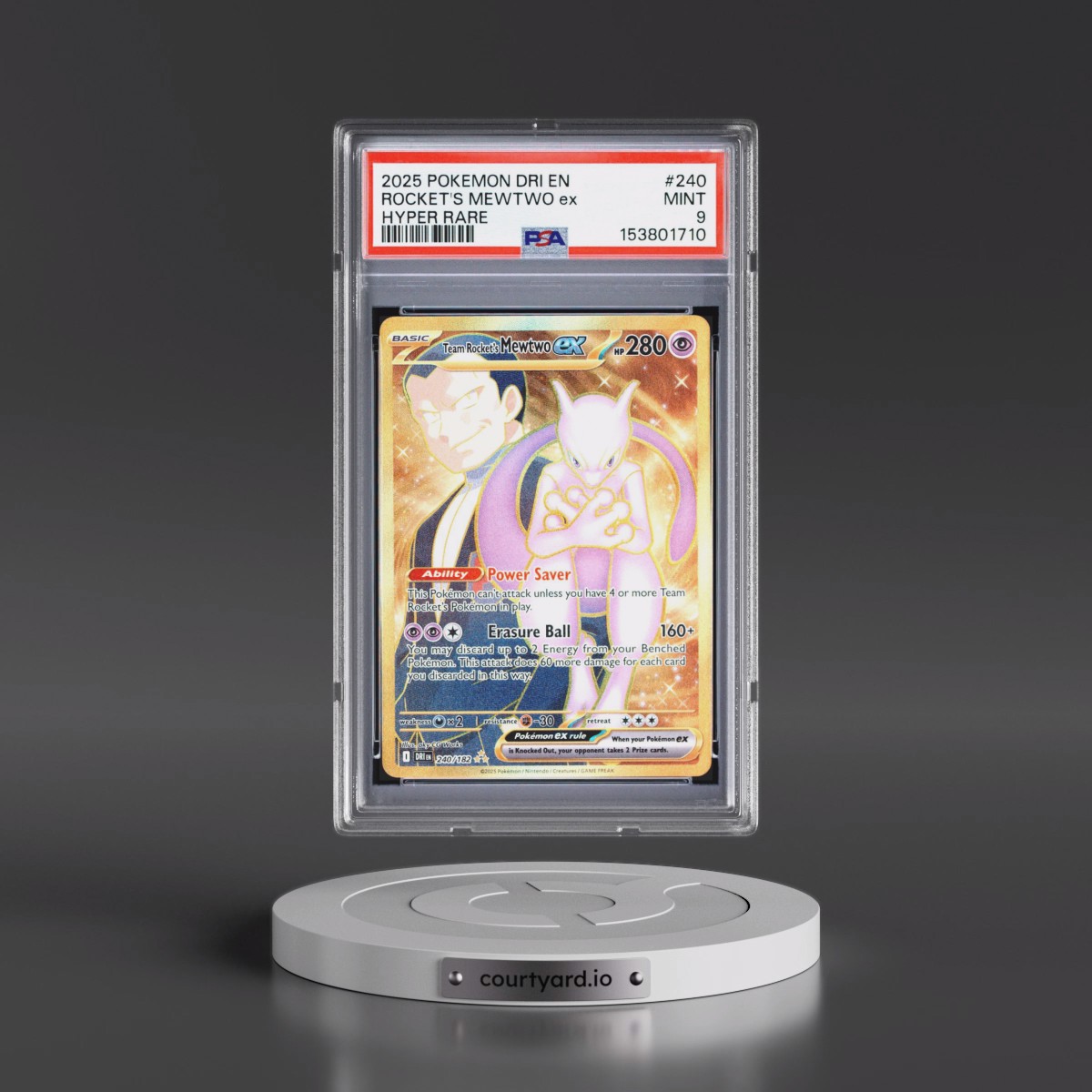 2025 Pokémon Dri EN-Destined Rivals #240 Team Rocket's Mewtwo EX - Holo Hyper Rare (PSA 9 MINT)