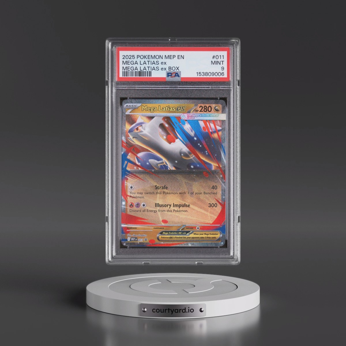 2025 Pokémon Mep EN-Me Black Star Promo #011 Mega Latias EX - Holo Mega Latias EX Box (PSA 9 MINT)