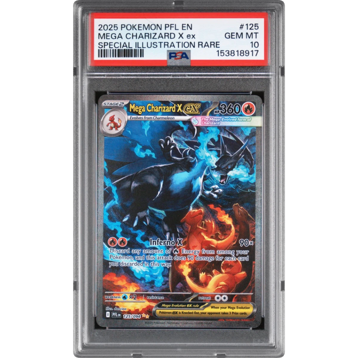 2025 Pokémon Pfl EN-Phantasmal Flames #125 Mega Charizard X EX - Holo Special Illustration Rare (PSA 10 GEM MINT)