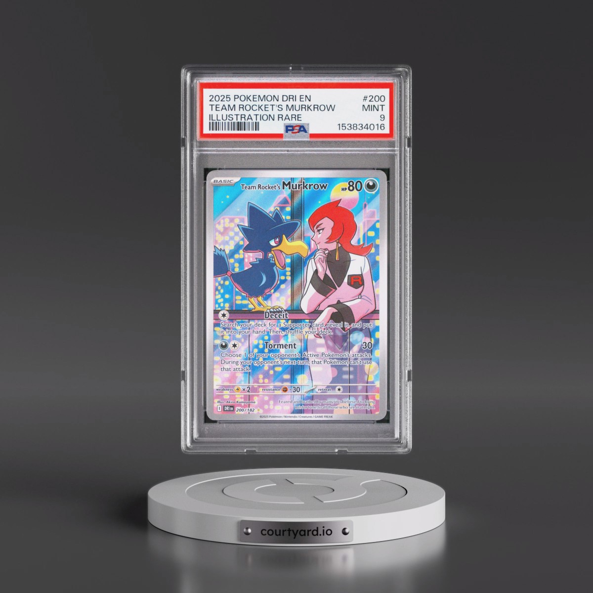 2025 Pokémon Dri EN-Destined Rivals #200 Team Rocket's Murkrow - Illustration Rare (PSA 9 MINT)