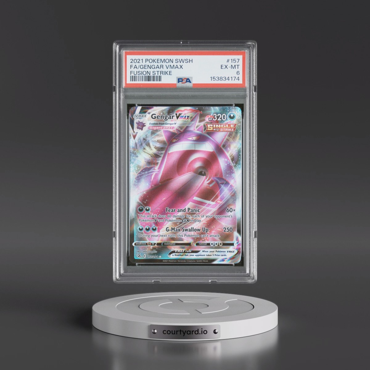 2021 Pokémon Sword & Shield Fusion Strike #157 Gengar Vmax - Full Art (PSA 6 EX-MT)