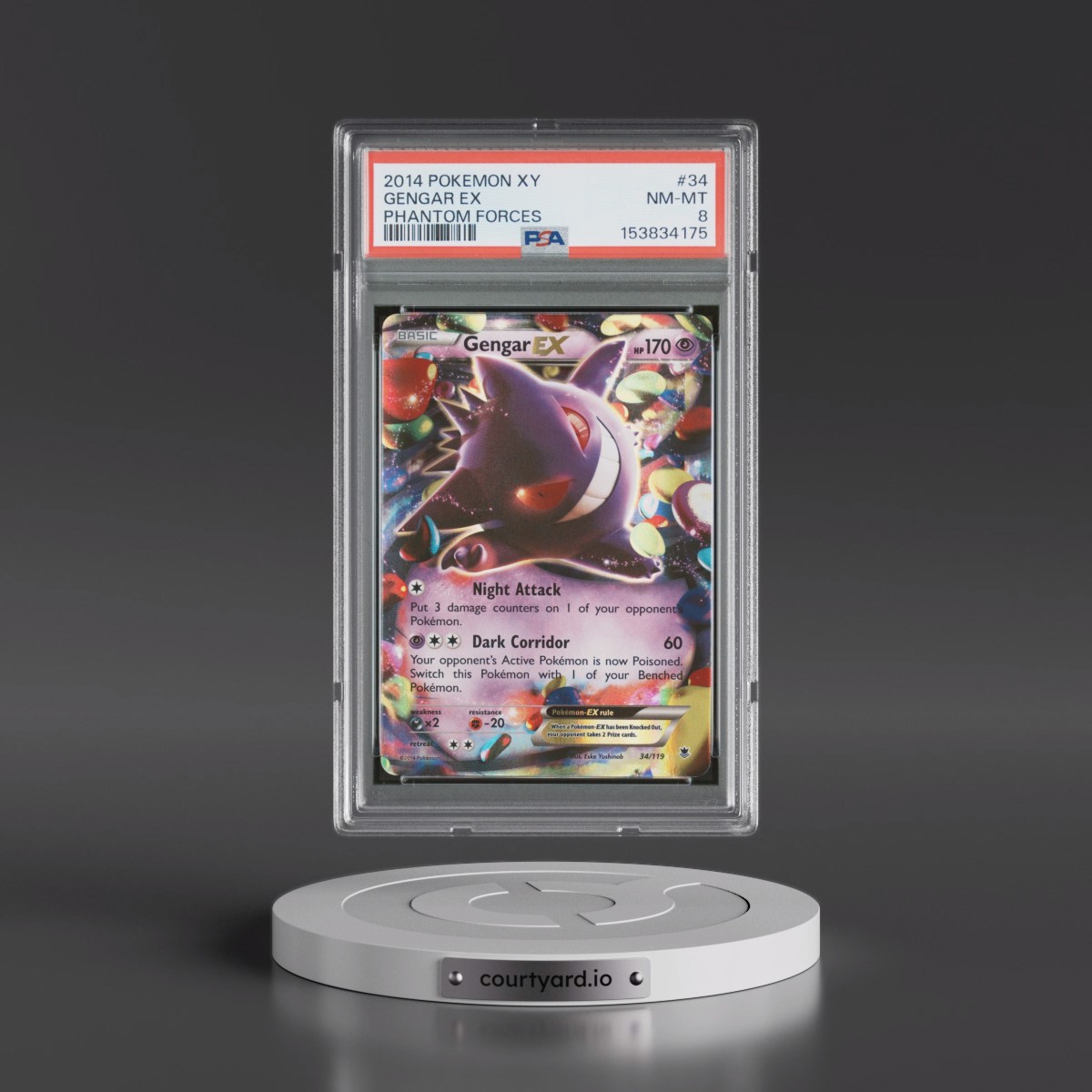 2014 Pokémon XY Phantom Forces #34 Gengar EX - Holo (PSA 8 NM-MT)