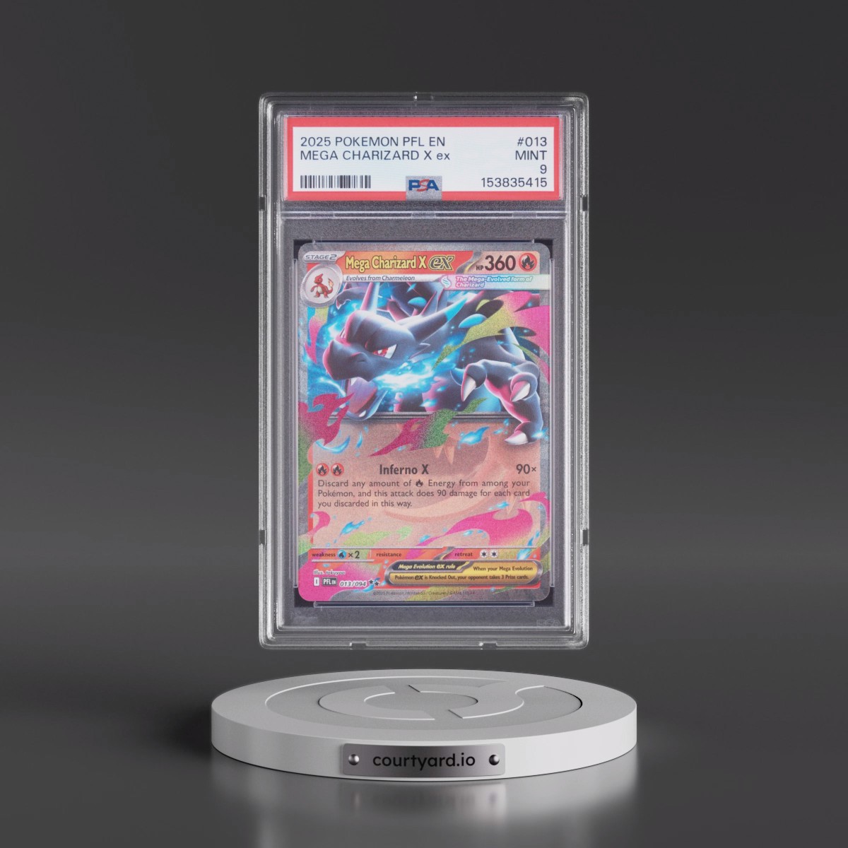 2025 Pokémon Pfl EN-Phantasmal Flames #013 Mega Charizard X EX - Holo (PSA 9 MINT)