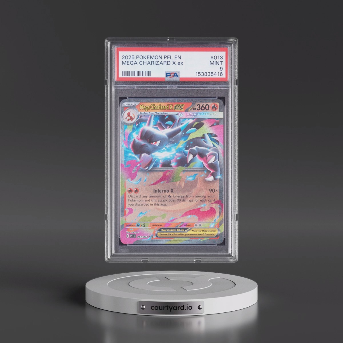 2025 Pokémon Pfl EN-Phantasmal Flames #013 Mega Charizard X EX - Holo (PSA 9 MINT)