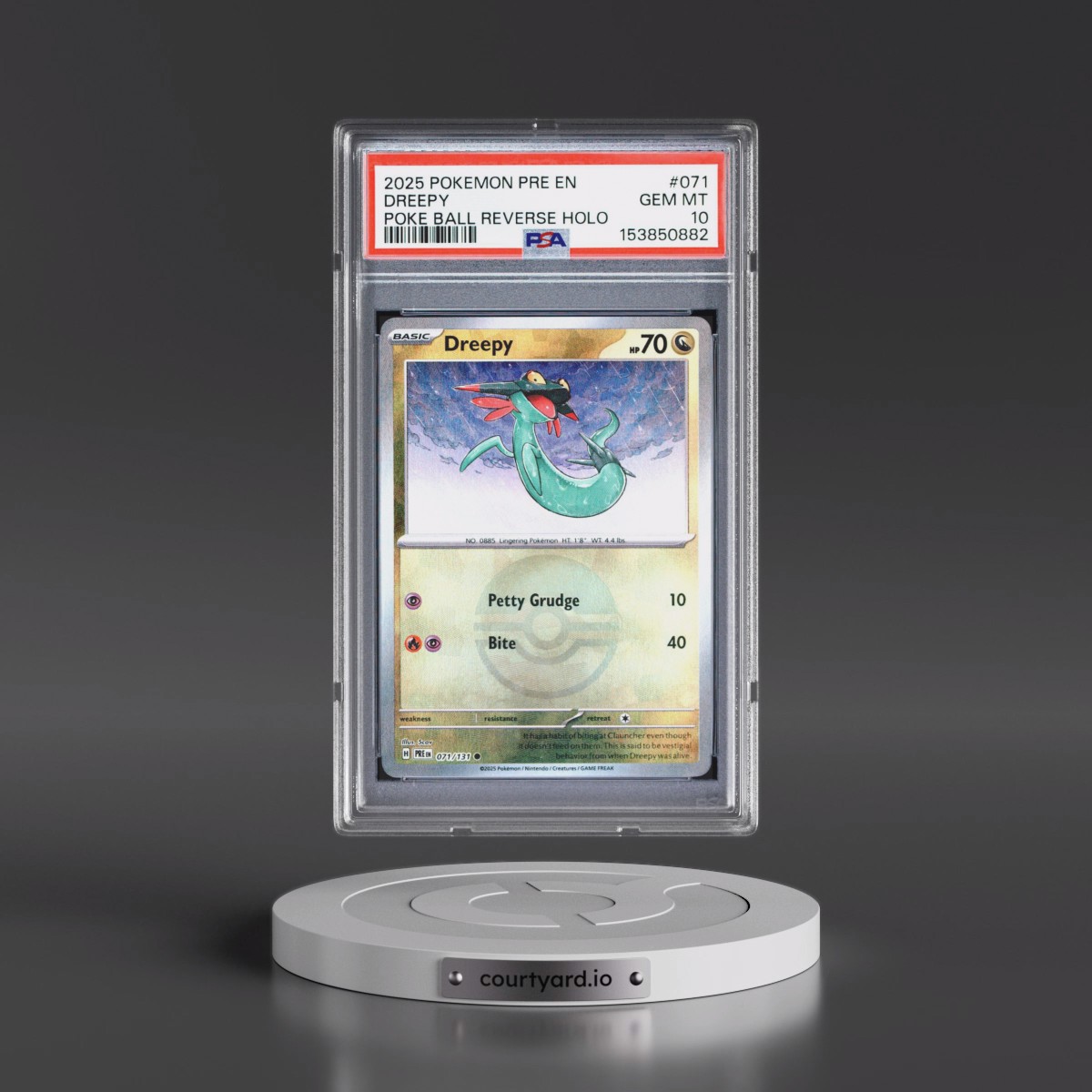 2025 Pokémon Pre EN-Prismatic Evolutions #071 Dreepy - Reverse Holo Poke Ball (PSA 10 GEM MINT)