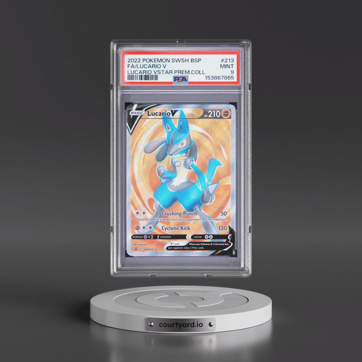 2022 Pokémon Swsh Black Star Promo #213 Lucario V - Holo Full Art Lucario Vstar Premium Collection (PSA 9 MINT)