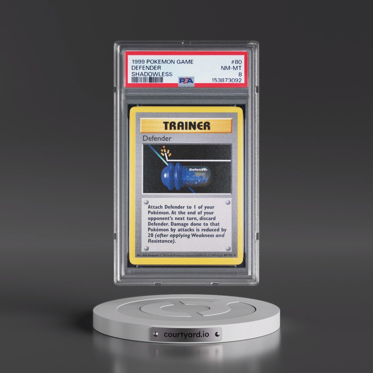 1999 Pokémon Game #80 Defender - Shadowless (PSA 8 NM-MT)