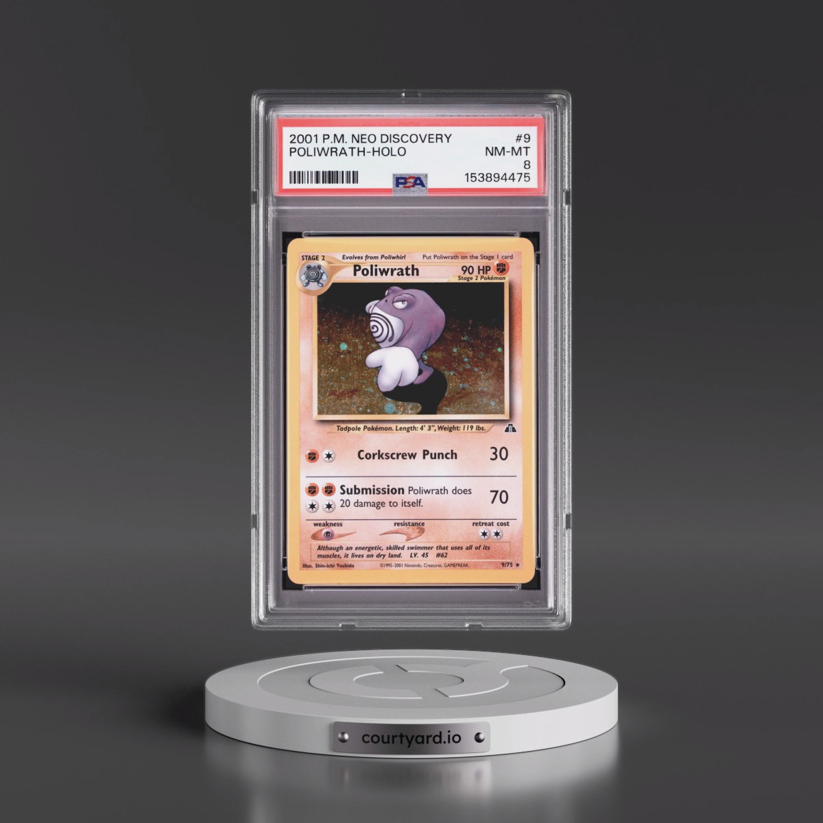 2001 Pokémon Neo Discovery #9 Poliwrath - Holo (PSA 8 NM-MT)
