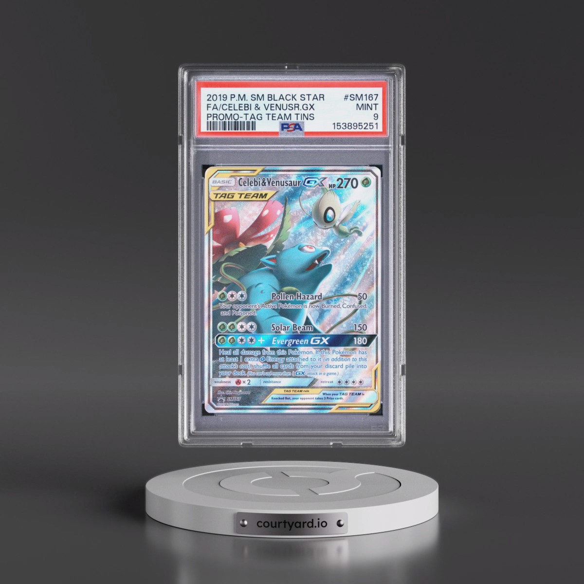 2019 Pokémon SM Black Star Promo #SM167 Celebi & Venusaur GX - Holo Full Art Tag Team Tins (PSA 9 MINT)