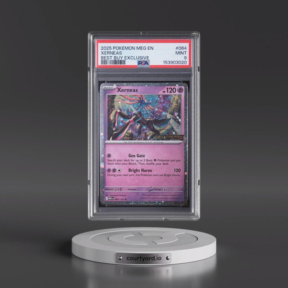 2025 Pokémon Meg EN-Mega Evolution #064 Xerneas - Best Buy Exclusive (PSA 9 MINT)